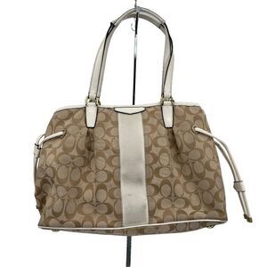 Coach Signature Stripe Brown Drawstring Shoulder Handbag Satchel F28501